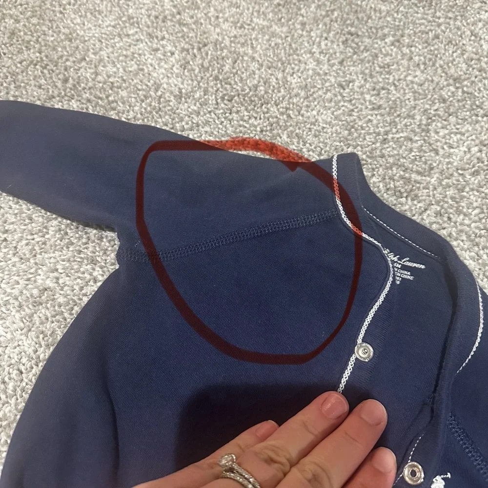 Ralph Lauren Navy Blue button footie sleeper 6‎ months